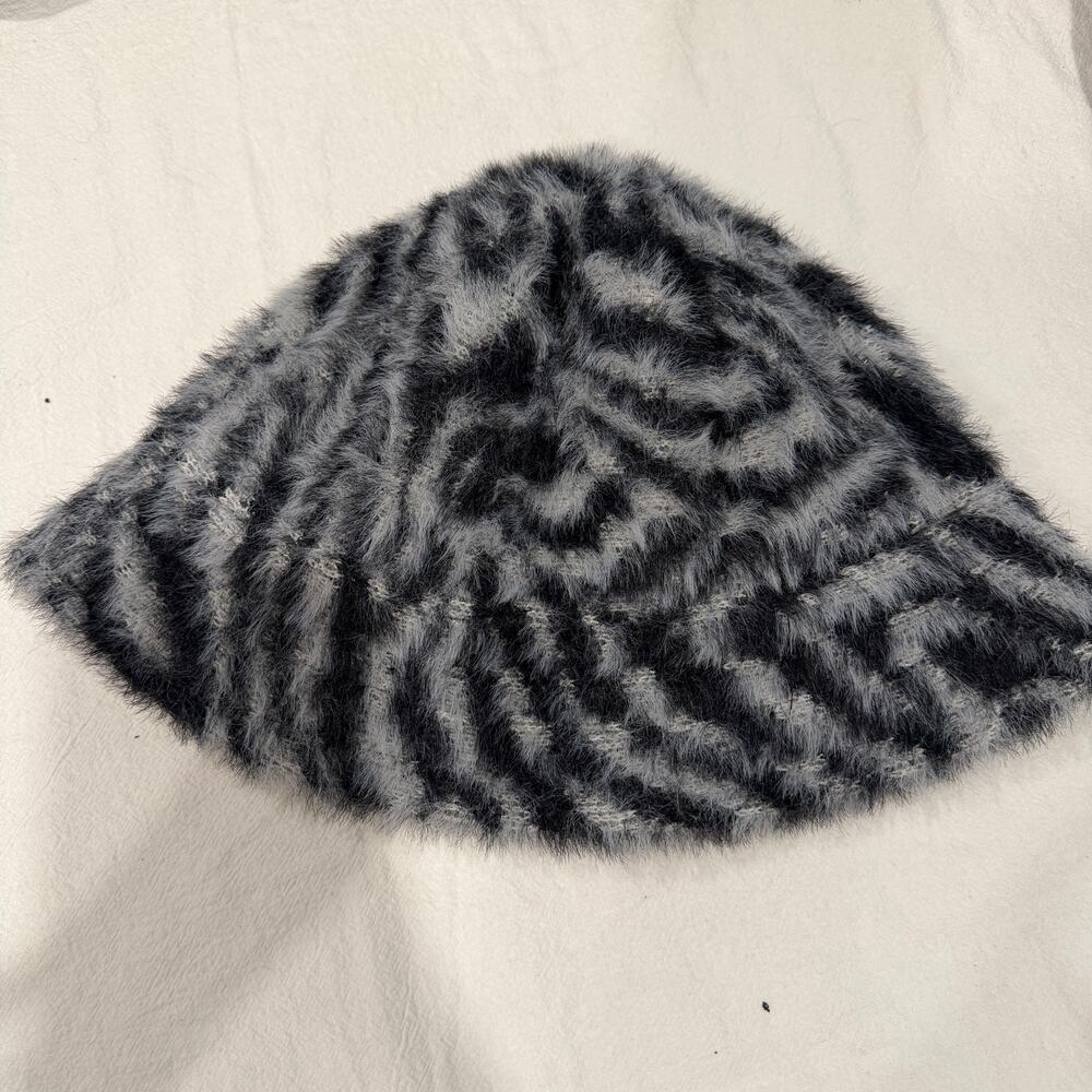 Urban Outfitter Zebra Fur Hat Bucket Hat In Dark Grey